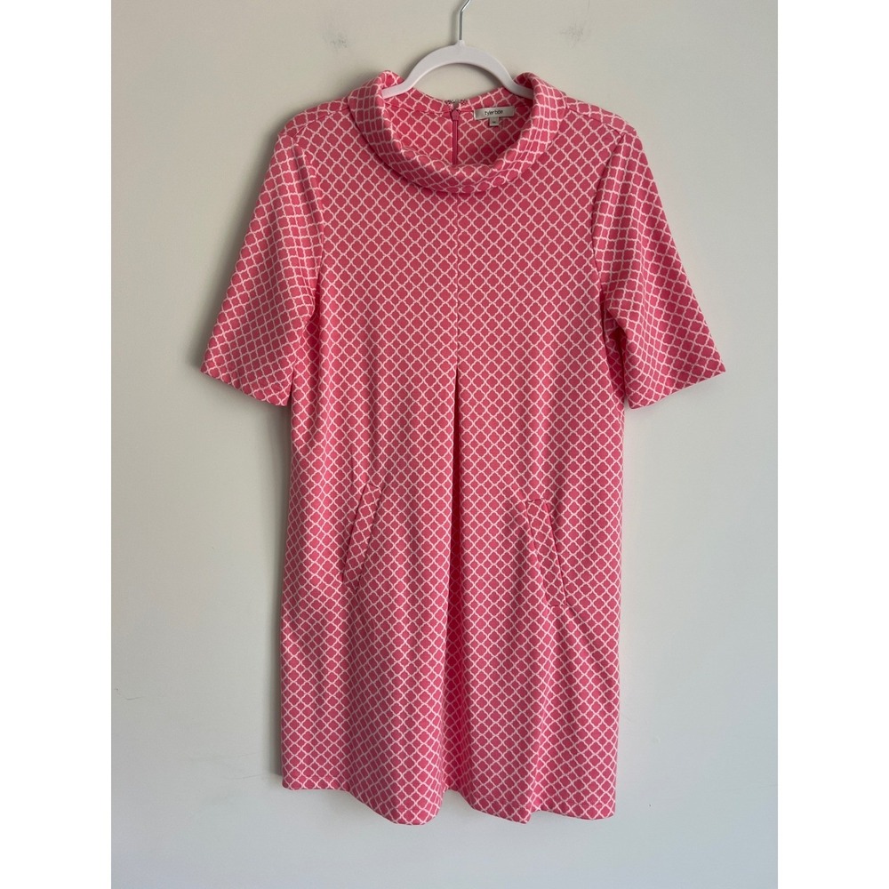 Tyler Boe Women's Pink White Geometric Lattice Cowl Neck Shift Dress Pockets M